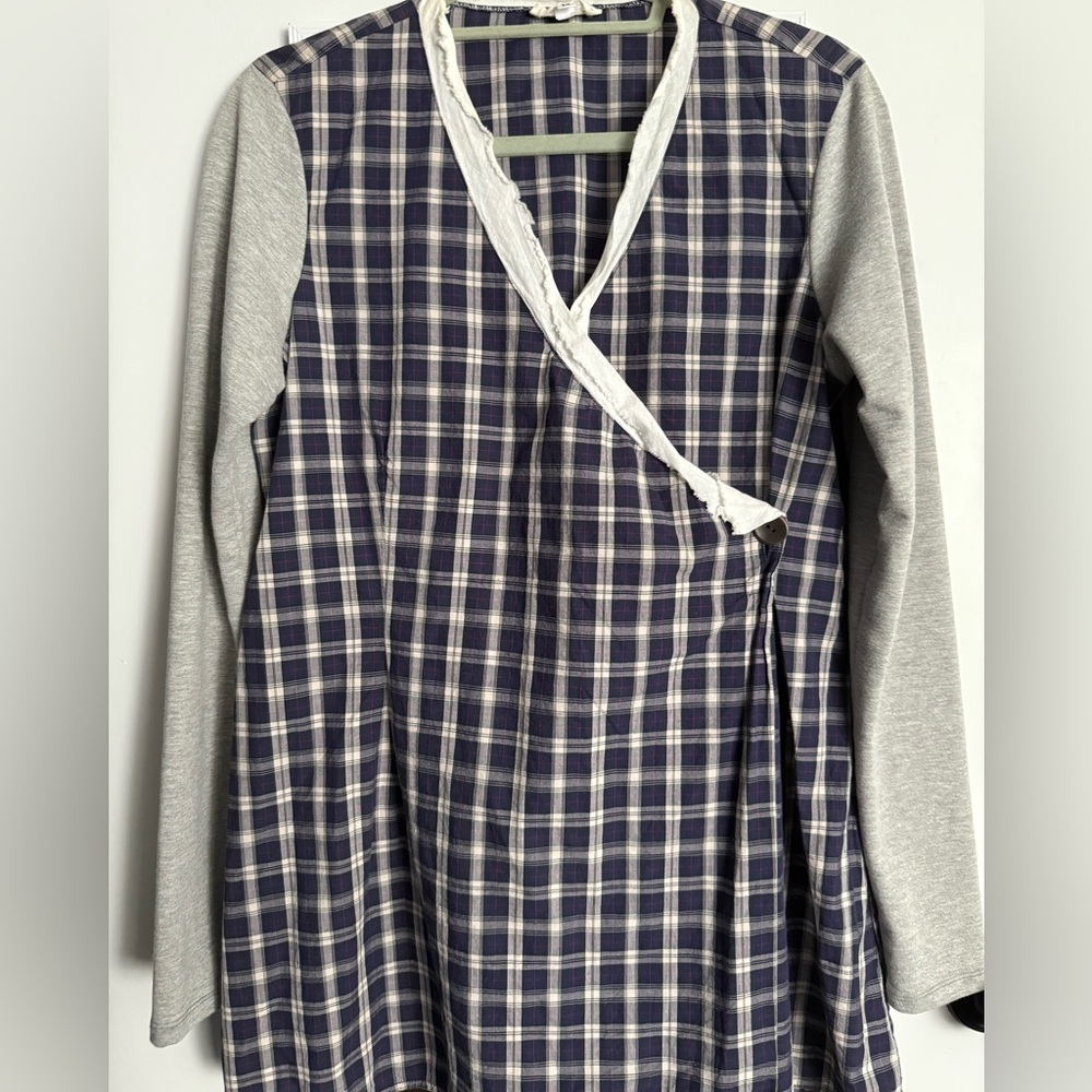 Plaid Wrap Top with Gray Sleeves